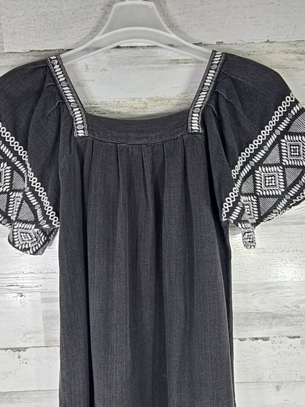 MAYA Guatemala Embroidered Black Cotton Dress Tunic SMALL Boho Folk Huipil Style - Picture 10 of 16